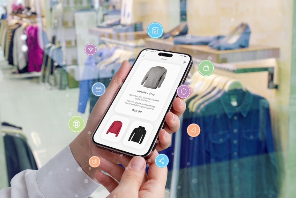 women holding phone in retail shop