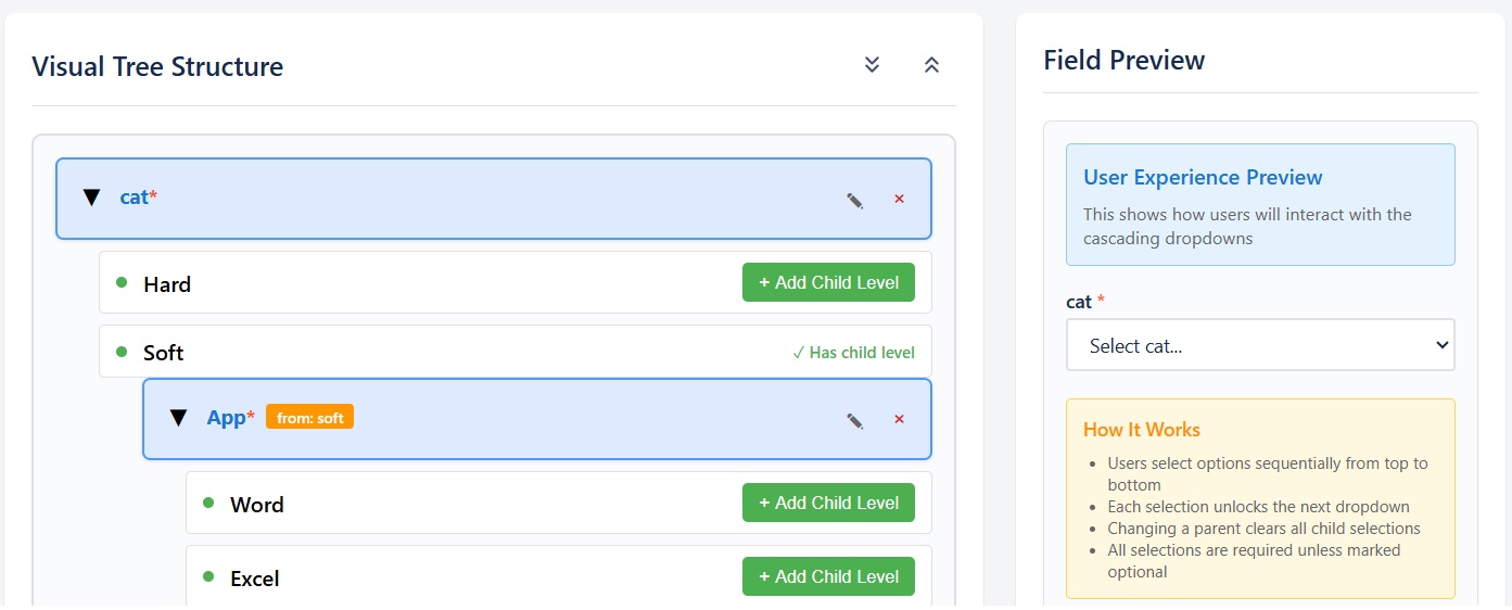 N Level Cascade select App isual UI builder for configuration